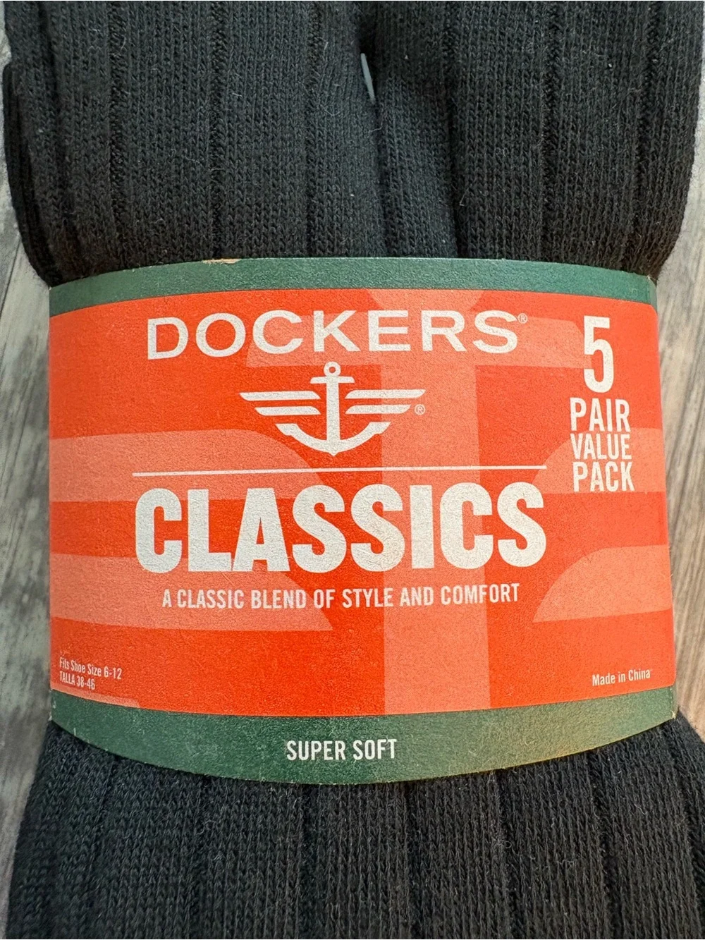 Dockers Black Ribbed Crew Socks - 5 Pair Pack